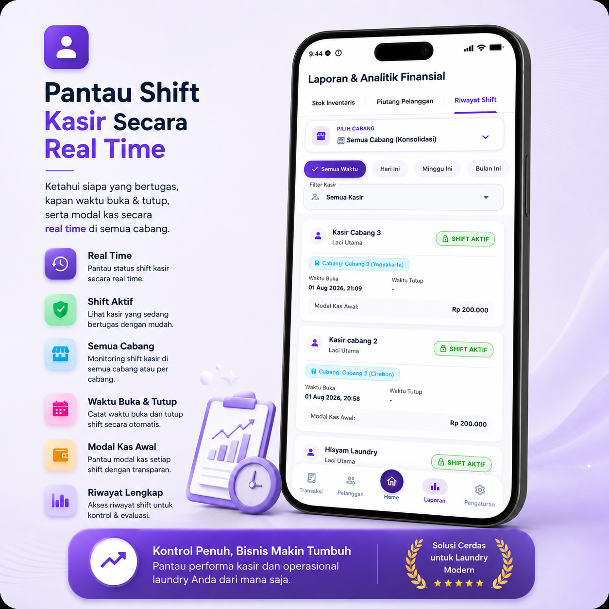 Pantau Shift Kasir mockup